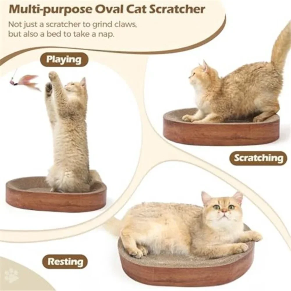Cat Scratcher Bed Indoor Cats Cardboard Scratch Pad Oval Kitten Furniture Protec